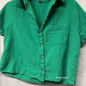 Old Navy Emerald Green Button-Front Gauze Shirt